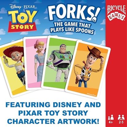 Bicycle Spoons Featuring Forky from Toy Story, Kids Card Game, Featuring Disney and Pixar Characters Woody, Buzz Lightyear, Forky, Bo Peep & Alien, Ages 4+, Toy Story Birthday Gift, 2-5 Players