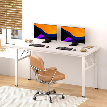 Need Office Computer Desk 54.3 Inch Sturdy Folding Laptop Table White | White Frame Writing Gaming Work Table/Foldable Home Office Desk/Sewing Table, No Assembly Required