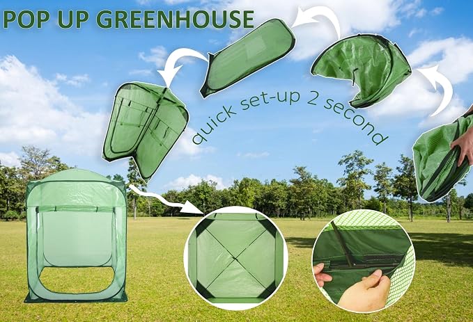 Porayhut Pop Up Greenhouse Tent,Portable X-Large Walk-in Flower House ,Indoor Outdoor Gardening Plant Sunshine Room with PE Mesh Cloth Cover for Protecting Plant from Cold Frost & Birds