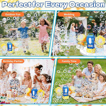 Dual-Engine Bubble Machine with LED Lights & Automatic 360° Rotation & 90° Adjustable, Type-C Rechargeable Bubble Blower Maker for Kids Birthday Parties Weddings Outdoor Activities