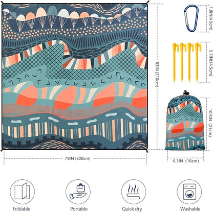 WIWIGO Beach Blanket Waterproof Sandproof Beach Mat 79" X 83"/10'x9'for 2-8 Adults Quick Drying Outdoor Picnic Mat Beach Accessories for Travel, Camping, Hiking