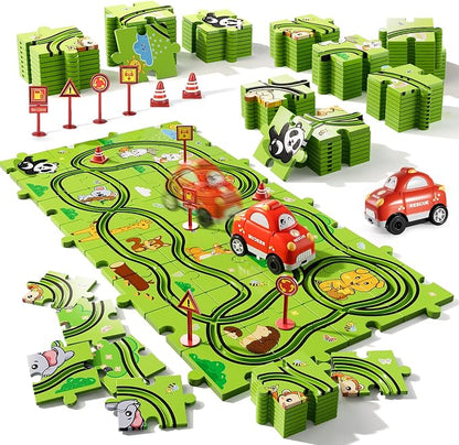 Bennol 39PCS Puzzles Race Tracks Car Toys for 1 2 3 4 5 Year Old Boys Toddlers, Cars Gifts Puzzle Set with Race Track, Toddler Car Toy Set for Kids Boys Girls