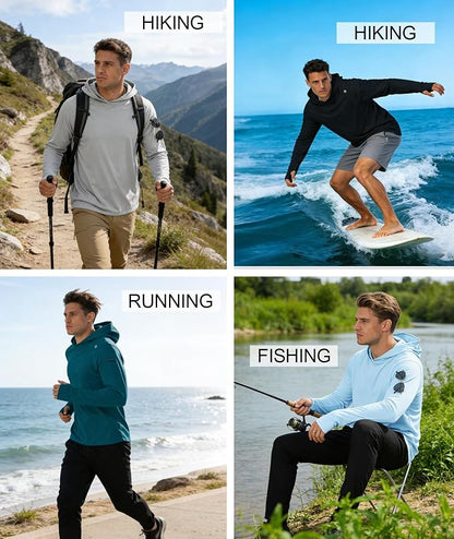 ZITY Men's Sun Protection Shirts Long Sleeve Rash Guard Hoodie UV UPF 50+ Fishing Running Athletic Sweatshirts