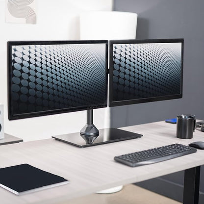 VIVO Freestanding Dual Monitor Stand with Sleek Glass Base and Adjustable Arms, Mounts 2 Screens up to 32 inch and 22 lbs Each, Black, STAND-V002FG | Articulating, Freestanding Adjustable Monitor Arm, Black with Glass Base, Computer Stand for 2 Monitor...