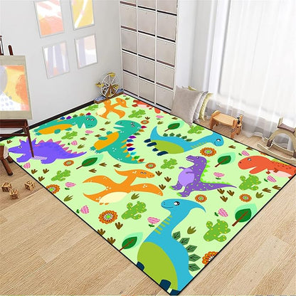 Dinosaur Carpet for Boys Room Dinosaur Play Rug Kids Rug Cartoon Dinosaur Carpet Dino Rug Dinosaur Area Rug for Bedroom Livingroom Playing Room,Green 4'×5'