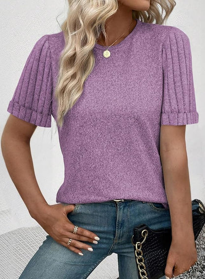 SHEWIN Women's Short Sleeve Summer Tops Crewneck Knit Solid Loose Casual Basic T Shirts Tee Blouses