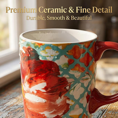 Topadorn 17oz Ceramic Travel Mug with Lid, Colorful Floral Coffee Mug | Artistic Ceramic Travel Cup, Microwave & Dishwasher Safe, Gift Box Included