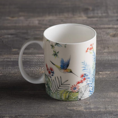 Maison d' Hermine Coffee Mug with Handles Tea Cups (15 Ounce, Pack of 1) | Fine Bone China Coffee Mugs for Hot Beverages Cappuccino Latte Home Restaurant Hotel Spring Summer -Tropiques - Colibris