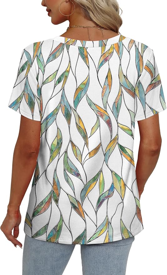 Alaroo Womens Summer Tops 2026 V Neck Short Sleeve Shirts Trendy Dressy Casual Vacation Outfits Printed