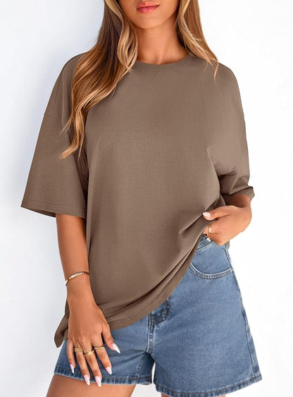 PRETTYGARDEN Womens 2026 Spring Going Out Tops Casual Short Sleeve Crewneck Loose Fit Basic Oversized T Shirts Summer Outfits