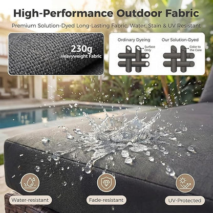 NICESOUL Extra Large Size Patio Furniture Set with Firepit Natural Gas/Propane, 6 Seater Modern Luxury Outdoor Sofa Set, 29.3'' High Backrest Backyard Sitting, Brown Rattan and Dark Grey Cushion