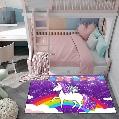 Unicorn Rugs for Girls Bedroom Large Purple Unicorn Rugs for Girls Bedroom Floor Mat Unicorn Floor Rugs for Girls Bedroom for Living Room Dorm Bedroom Home Decor, 5'×7'