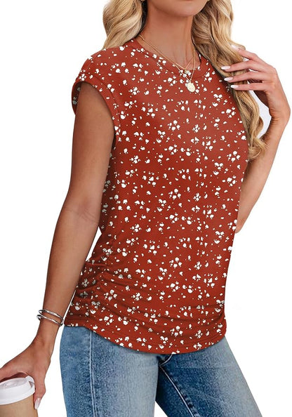 Sampeel Womens Summer Tops Trendy 2026 Ruched Cap Short Sleeve Tshirts Shirts Crew Neck T Shirts Fashion
