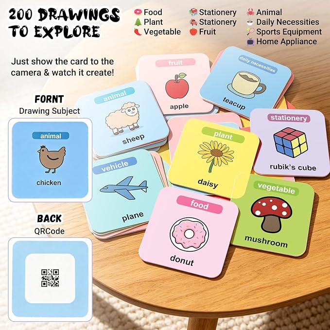 Joso Drawing Robot Toys for 3-8 Year Old Kids with 200 Cards & 22 Pens | Montessori Painting Learning Toys with Smart Card Scanning Recognition & Voice Interactive for Boys Girls Birthday Party