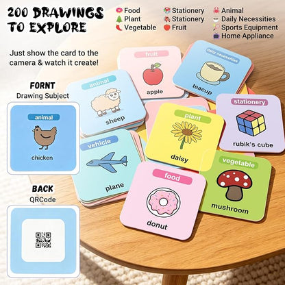 Joso Drawing Robot Toys for 3-8 Year Old Kids with 200 Cards & 22 Pens | Montessori Painting Learning Toys with Smart Card Scanning Recognition & Voice Interactive for Boys Girls Birthday Party