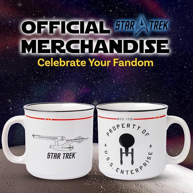 Silver Buffalo Star Trek Enterprise Property, Ceramic Camper Mug, 20oz | NCC-1701, The USS, 0.59 Liters