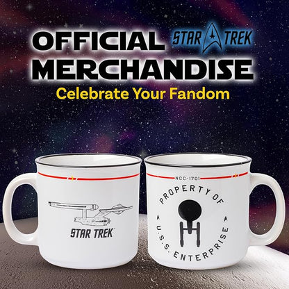 Silver Buffalo Star Trek Enterprise Property, Ceramic Camper Mug, 20oz | NCC-1701, The USS, 0.59 Liters