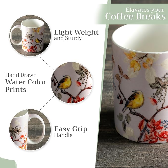 Maison d' Hermine Coffee Mug with Handles Tea Cups (12 Ounce, Pack of 2) | Fine Bone China Coffee Mugs for Hot Beverages Cappuccino Latte Home Restaurant Hotel Spring Summer -Equinoxe - Grey