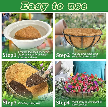 Y&M 2pcs 10“ Round Coconut Fiber Liner, 10'' Coco Liner Pre-Formed Replacement for Wall Hanging Planter Basket