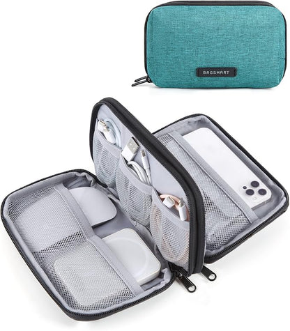 BAGSMART Electronics Organizer Travel Case, Cable Charger Cord Tech Organizer Pouch for Phone Charger Accessories, Bluish Green