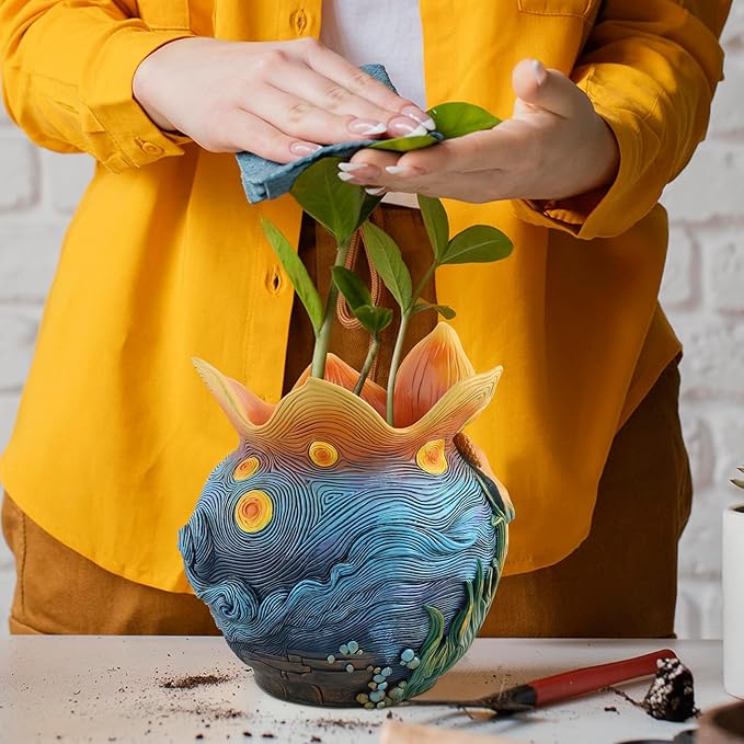 Flower Starry Sky Plant Pots - Flower Pots with Drainage Hole, Cute Unique Planter for Snake Plants/Cactus Indoor & Outdoor, Colorful Funny Room/Garden Art Decoration