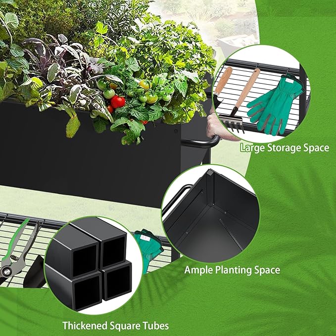 34 × 15 × 31 Inches Raised Garden Bed with Legs/Storage Shelf, Mobile Planter Box for Outdoor Plants, Elevated Garden Bed for Backyard, Balcony, Black