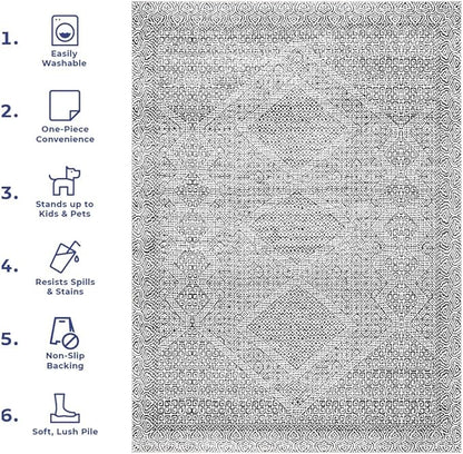 nuLOOM Abstract Tribal Machine Washable Ultra Thin Area Rug, 8' Square, Grey