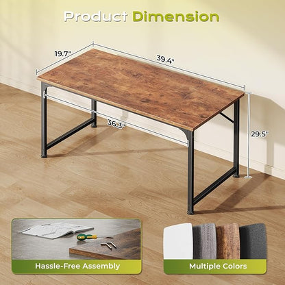 PRAISUN 40 Inch Computer Desk, Home Office Desk with Spacious Desktop, Rustic Brown