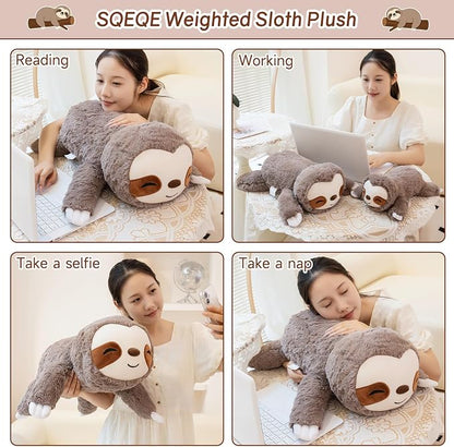 SQEQE Weighted Stuffed Animals Sloth Plush, Weighted Sloth Stuffed Animals Plushies, Soft Pillow Toy for Kids Adults, Valentines & Birthday Gifts 9.8 Inch, 0.8 Lb
