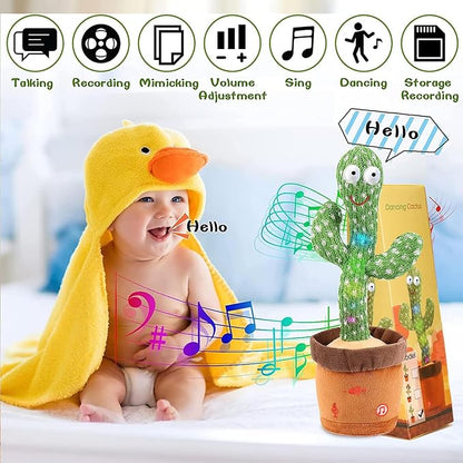 Dancing Talking Cactus Toy for Baby Boys Girls Toys, Adjustable Volume Dancing Cactus Toy Singing Mimicking Recording Repeating What You Say with LED English Sing Talking 15 Second Voice Recorder