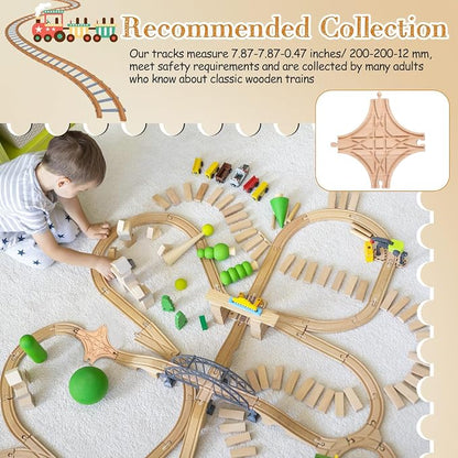 CroBlissful Wooden Train Track Accessories, Forked Wooden Train Tracks Expansion Multi Way Switch Track for Most Major Brand Railway Set