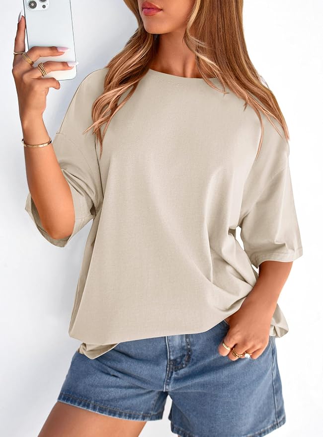 PRETTYGARDEN Womens 2026 Spring Going Out Tops Casual Short Sleeve Crewneck Loose Fit Basic Oversized T Shirts Summer Outfits
