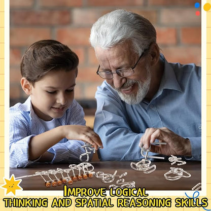 Metal Wire Puzzle Set of 8 with Pouch, Brain Teaser Puzzles IQ Test Ring Disentanglement Unlock Interlock Game Trick Metal for Party Favor Challenge (E Style)