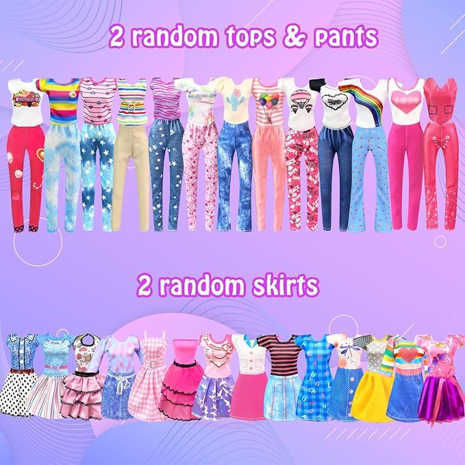 Doll Clothes and Accessories for 11.5 Inch Doll Dress up Set with Princess Gowns Fashion Dresses Outfits Tops and Pants Bags Gift Toys for Girls 4 5 6 7 8 9 10 Years Christmas Birthday