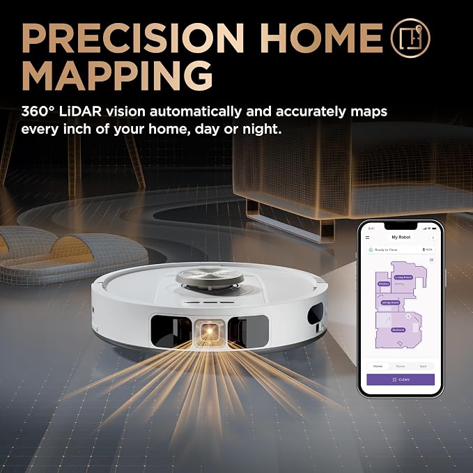 Shark PowerDetect NeverTouch Pro Robot Vacuum & Mop, White, AV2810ZEWH | 5 PowerDetect Technologies, NeverStuck, NeverTouch Pro Base (Self-Empty, Self-Refill, Pad Wash/Dry), 360° LiDAR + 3D Sensor