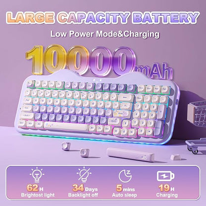 YUNZII C98 Cute Cake Wireless Mechanical Keyboard (Purple, Candy Switch) | 99 Keys with Number Pad, Hot Swap, PBT MOA Keycaps, BT5.0/2.4G/USB-C, Gasket Mount, Custom RGB Backlit for Win/Mac