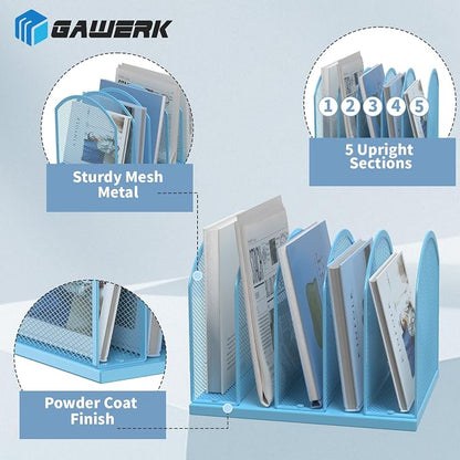 Gawerk 5-Section Vertical Desktop Organizer, 5-Section Mesh File Folder Stand Sorter for Office Home Classroom Organization
