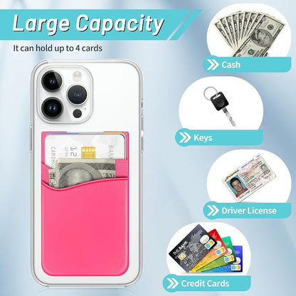 SHANSHUI Card Holder for Phone, Silicone Sticky Wallet Pocket Sleeve Pouch Stick on ID Credit Card for All Smartphonest - 5 Pack Light Pink Red Pink Rose Orange