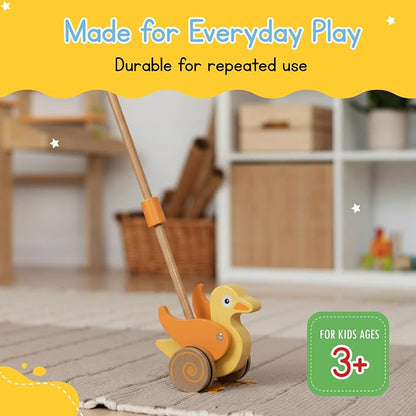 Wooden Duck Push Toy by Jack Rabbit Creations- Classic Toddler Push Toy for Early Walking, Balance and Motor Skills Development- Collapsible & Eco-Friendly- Boys & Girls Ages 1+