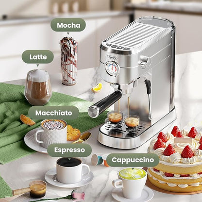 Gevi 20 Bar Compact Espresso Machine for Home,Latte、Cappuccino Coffee Maker | Removable Water Tank; Include Necessary Accessories; Can Make Americanos; Easy to Clean and Maintain; with Milk Frother;
