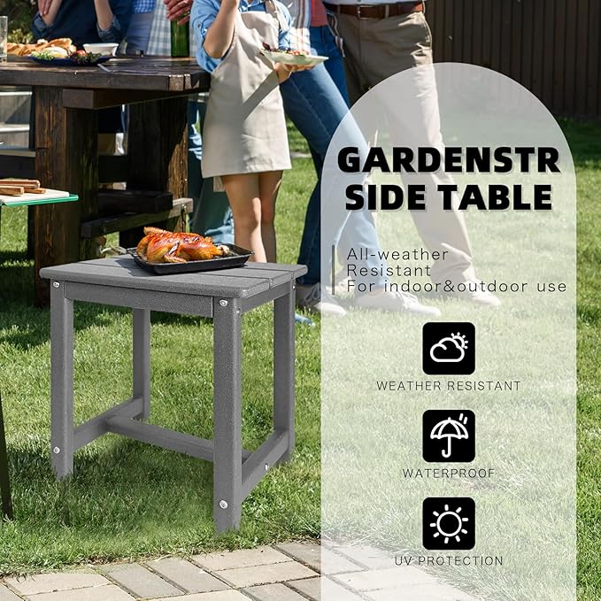 Adirondack Square Side Table,one-Tier Outdoor end Table, Patio Side Table for Pool,Porch,Backyard,Relaxing Companion (Grey)