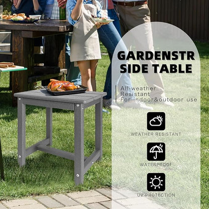 Adirondack Square Side Table,one-Tier Outdoor end Table, Patio Side Table for Pool,Porch,Backyard,Relaxing Companion (Grey)