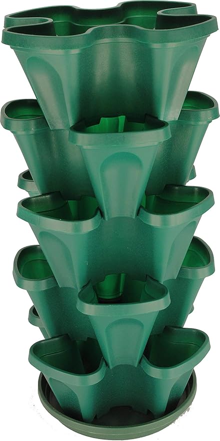 Mr. Stacky 1305-HG 5-Tier Stackable Strawberry, Herb, Flower, & Vegetable Planter - Vertical Gardening Indoor / Outdoor Stacking Garden Pots Hunter Green, 22.5 Quarts