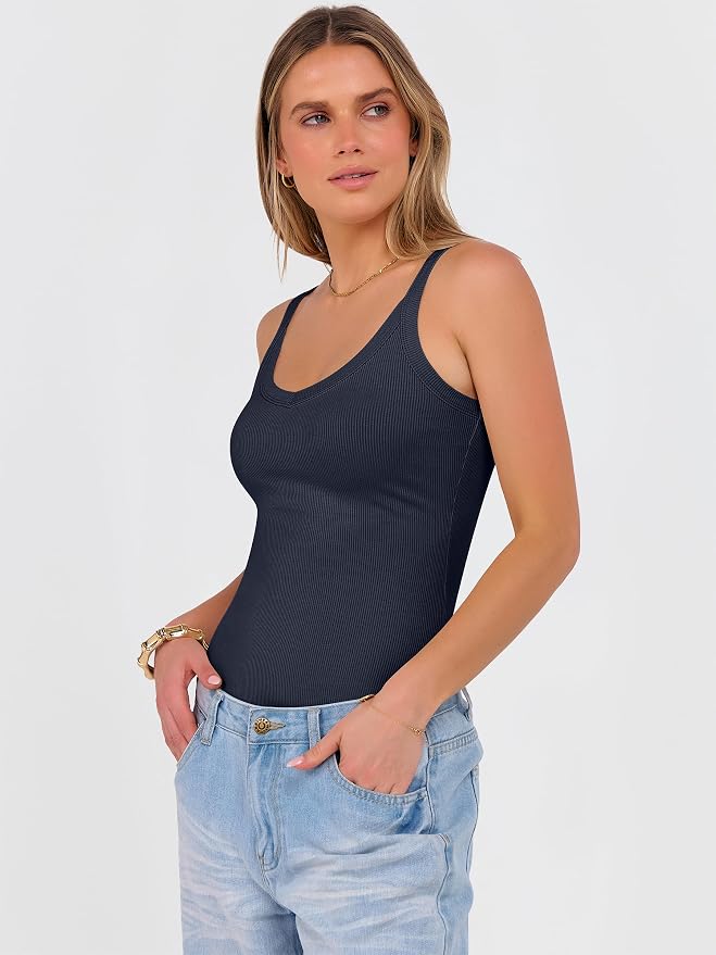 ANRABESS V Neck Tank Tops for Women Ribbed Knit Camisole 2026 Summer Casual Sleeveless Slim Fitted Basic Cami Shirts Clothes