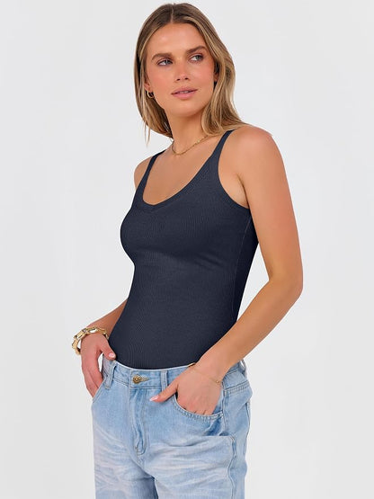 ANRABESS V Neck Tank Tops for Women Ribbed Knit Camisole 2026 Summer Casual Sleeveless Slim Fitted Basic Cami Shirts Clothes