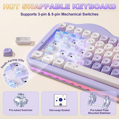 YUNZII C75 Cute 75% Wireless Mechanical Keyboard (Purple, Milk V2 Switch) | Creamy Cake Keyboard, BT5.0/2.4G/USB-C, Hot-Swap, NKRO, PBT MOA Keycaps,5500mAh RGB Gasket Mount for Mac/Win/Gaming/Office