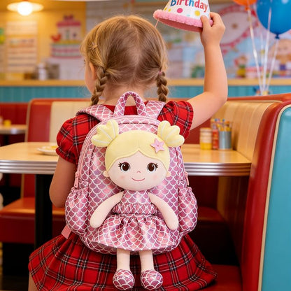Lazada Toddler Backpack - Baby Girl Gifts Plush Doll Dress Backpack - Fashion Girls Tina Fish Scale Series - Pink11 Inches