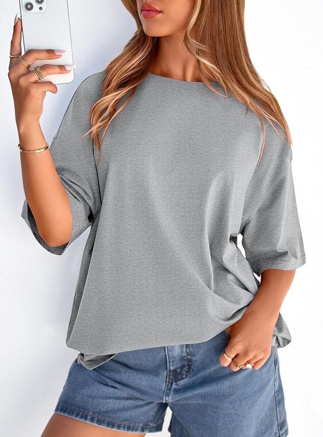 PRETTYGARDEN Womens 2026 Spring Going Out Tops Casual Short Sleeve Crewneck Loose Fit Basic Oversized T Shirts Summer Outfits