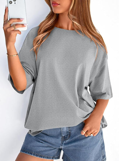 PRETTYGARDEN Womens 2026 Spring Going Out Tops Casual Short Sleeve Crewneck Loose Fit Basic Oversized T Shirts Summer Outfits