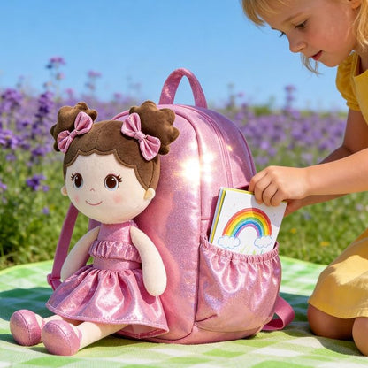 Lazada Toddler Backpack - Baby Girl Gifts Curly Fingerprints Plush Doll Dress Backpack - Fashion Girls Curly Rolled Fingerprints Series - Peach 11 Inches